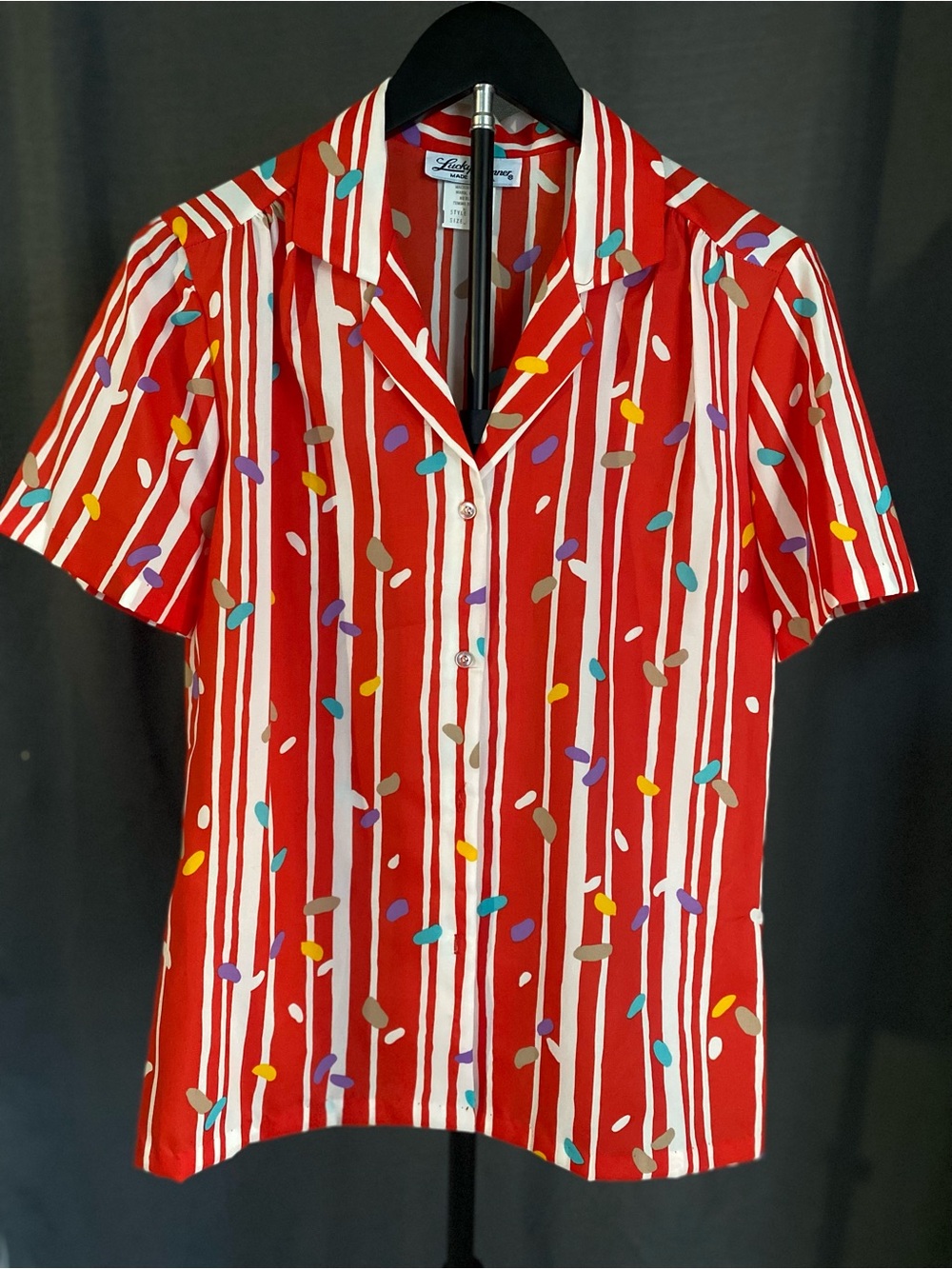 Vintage Lucky Winner Juniors Shirt Size 9/10 Red Sprinkles Print Made in USA